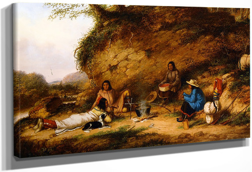 Indian Encampment At Big Rock By Cornelius Krieghoff By Cornelius Krieghoff