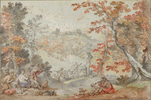Italian Fall Landscape With Monte Porzio And An Offering To Pan By Charles Joseph Natoire By Charles Joseph Natoire