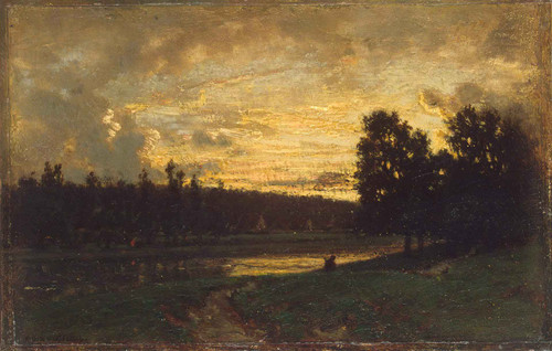 Landscape With A Sunset By Theodore Rousseau