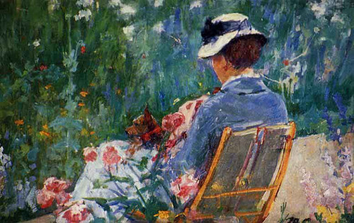 Lydia Seated In The Garden With A Dog In Her Lap By Mary Cassatt Lydia Seated In The Garden With A Dog In Her Lap By Mary Cassatt