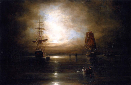 Marine View Moonlight By Cornelius Krieghoff By Cornelius Krieghoff