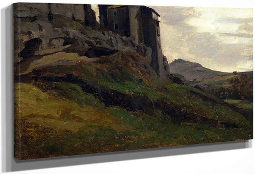 Marino, Large Buildings On The Rocks By Jean Baptiste Camille Corot
