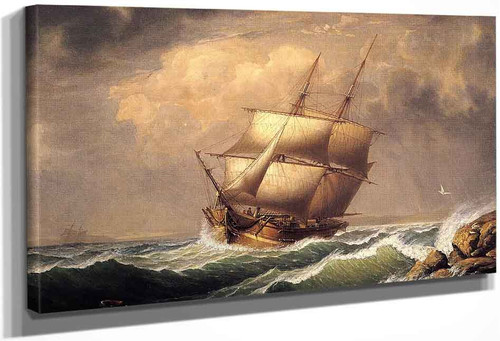 Merchant Brig Under Reefed Topsails By Fitz Henry Lane