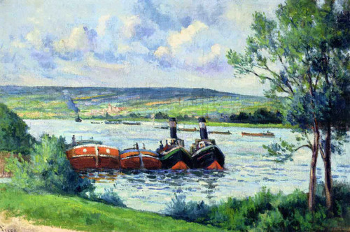 Mericourt, Barges And Tug Boats By Maximilien Luce By Maximilien Luce