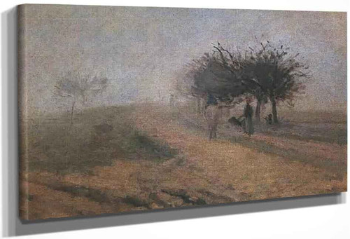 Misty Morning At Creil By Camille Pissarro