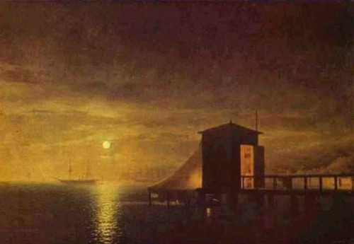 Moonlit Night. A Bathing Hut In Feodosia. By Ivan Constantinovich Aivazovsky By Ivan Constantinovich Aivazovsky