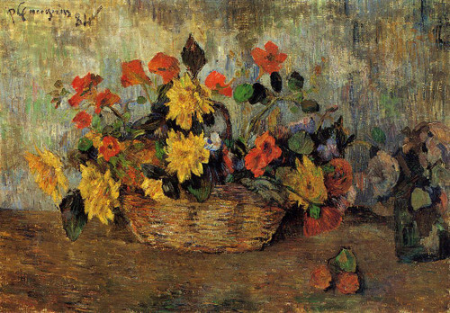 Nasturtiums And Dahlias In A Basket By Paul Gauguin