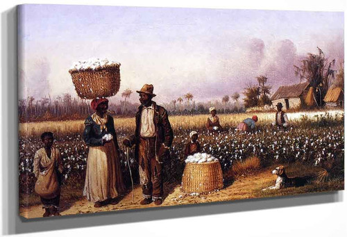 Negro Workers In Cotton Field With Dog By William Aiken Walker