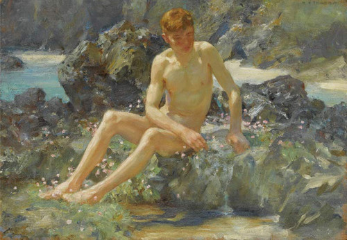 Nude On The Rocks By Henry Scott Tuke