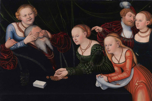 Old Man Beguiled By Courtesans By Lucas Cranach The Elder By Lucas Cranach The Elder