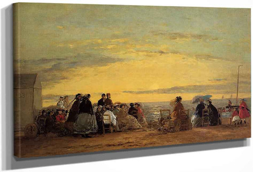 On The Beach, Sunset By Eugene Louis Boudin