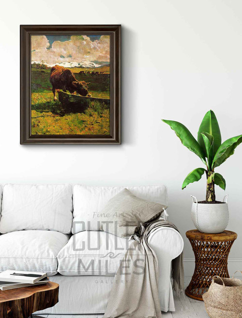 A Cow Drinking Water By Giovanni Segantini