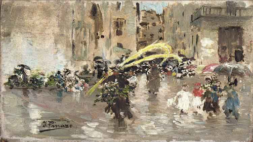 Palm Sunday In The Plaza De La Virgen By Ignacio Pinazo Camarlench By Ignacio Pinazo Camarlench