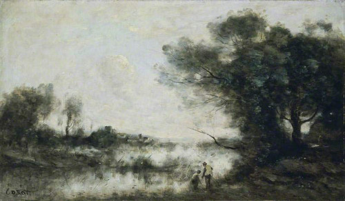 Peasants Under The Trees At Dawn By Jean Baptiste Camille Corot