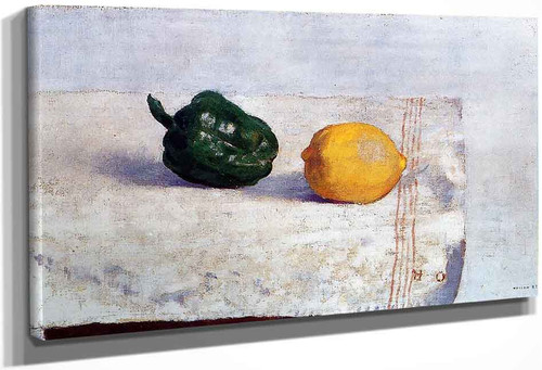 Pepper And Lemon On A White Tablecloth By Odilon Redon