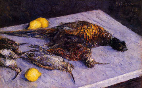Pheasants And Woodcocks On A Marble Table By Gustave Caillebotte