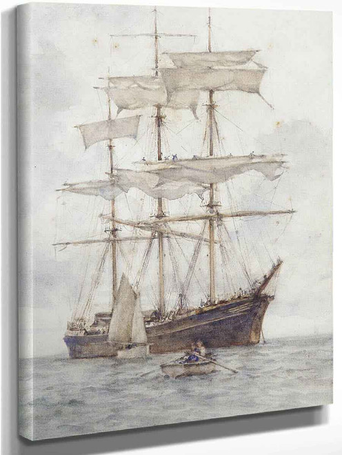 A Full Rigged Three Master Making Ready To Sail By Henry Scott Tuke