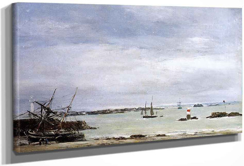 Pontreiux, The Port At Low Tide By Eugene Louis Boudin