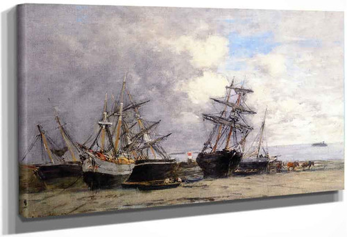 Portrieux, Beached Boats, Low Tide By Eugene Louis Boudin