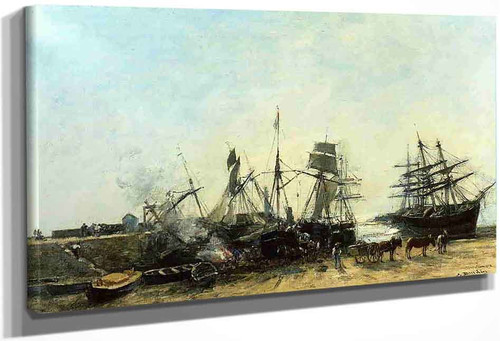 Portrieux, The Port At Low Tide, Unloading Fish By Eugene Louis Boudin