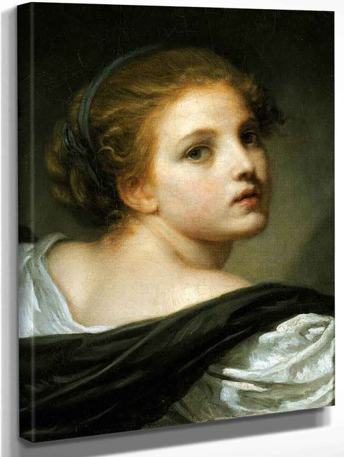 A Girl With A Blue Ribbon In Her Hair By Jean Baptiste Greuze