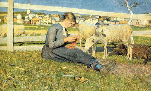 Ragazza Che Fa La Calza By Giovanni Segantini