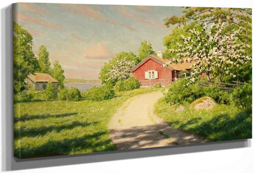 Red House With Fruit Trees By Johan Krouthen