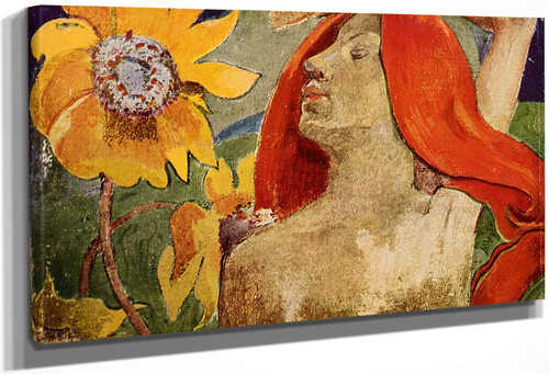 Redheaded Woman And Sunflowers By Paul Gauguin