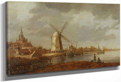 River Scene With A View Of Dordrecht And A Windmill By Aelbert Cuyp By Aelbert Cuyp