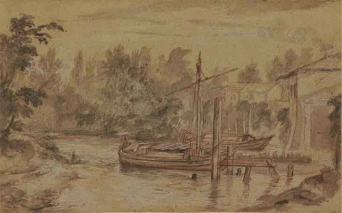 River Scene With Barges By Charles Joseph Natoire By Charles Joseph Natoire