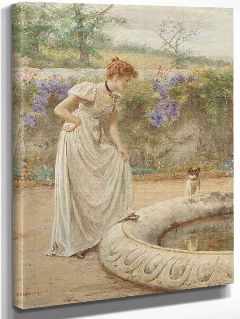 A Lady And Her Dog Looking Into A Fish Pond By George Goodwin Kilburne By George Goodwin Kilburne