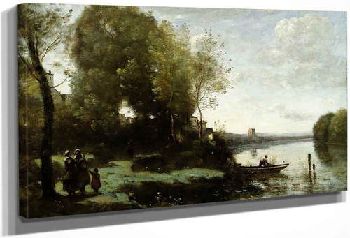 River With A Distant Tower By Jean Baptiste Camille Corot