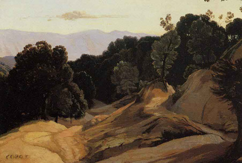 Road Through Wooded Mountains By Jean Baptiste Camille Corot
