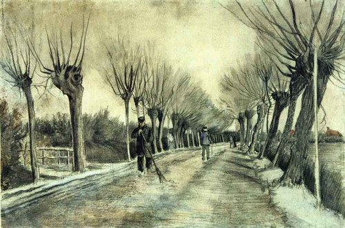 Road With Pollarded Willows And A Man With A Broom By Jose Maria Velasco