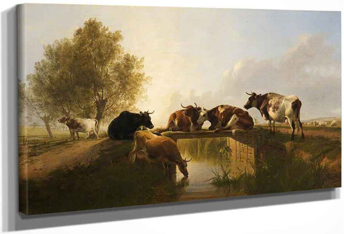 Rustic Bridge And Cattle Group By Thomas Sidney Cooper By Thomas Sidney Cooper