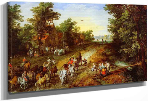 Rustic Landscape With Inn And Travellers By Jan Brueghel The Elder