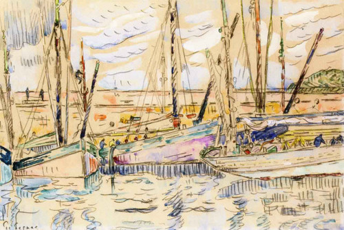 Sailboats At Dock By Paul Signac