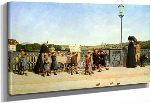 School Children At The Church Bridge By Albert Anker