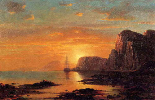 Seascape Cliffs At Sunset By William Bradford By William Bradford