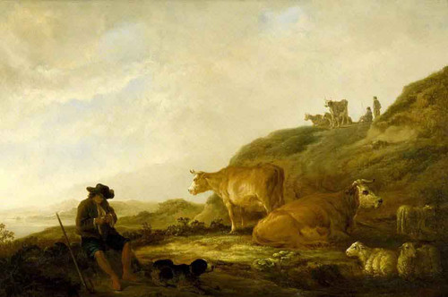 Seated Shepherd With Cows And Sheep In A Meadow By Aelbert Cuyp By Aelbert Cuyp