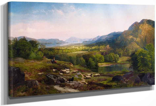 Shepherdess Watching Her Flock By Thomas Moran