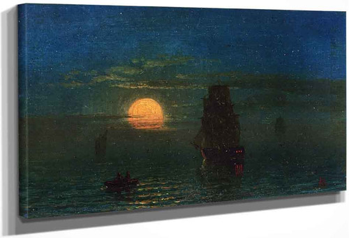 Ships In Moonlight By Albert Bierstadt