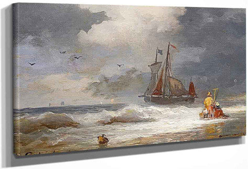 Shrimp Fishermen On The Beach By Andreas Achenbach By Andreas Achenbach