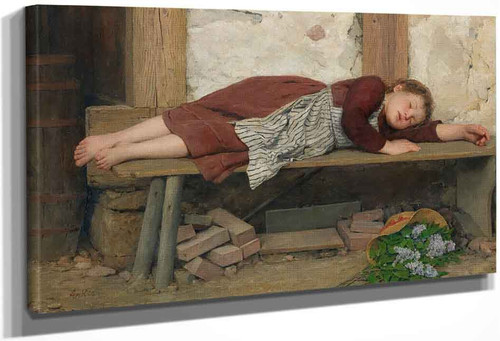 Sleeping Girl On A Wooden Bench By Albert Anker