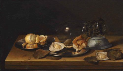 Still Life With A Roemer On Its Side, Two Pewter Plates, An Oyster And A Bread Roll By Jan Davidszoon De Heem By Jan Davidszoon De Heem