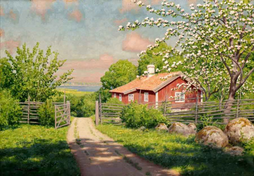 Summer Idyll With Blooming Fruit Tree By Johan Krouthen