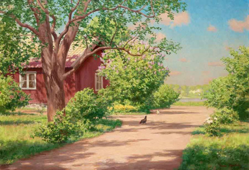 Summer Landscape With Chickens1 By Johan Krouthen