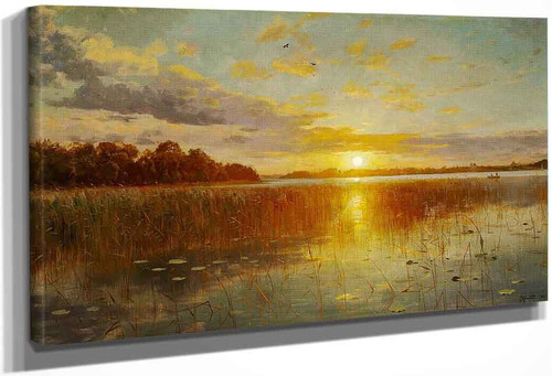 Sunset Over A Danish Fjord By Peder Mork Monsted