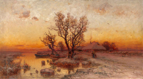 Sunset Over A Ukrainian Hamlet By Julius Klever