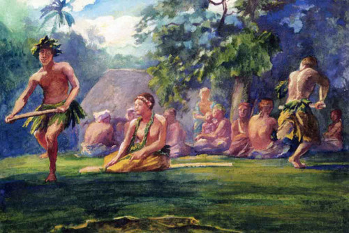Taupo And Attendants Dancing In Open Air, Iva In Savaii, Samoa By John La Farge By John La Farge